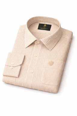 Men's Cotton Stripe Single Pocket Shirt-Beige, Regular Fit, All-Day Comfort