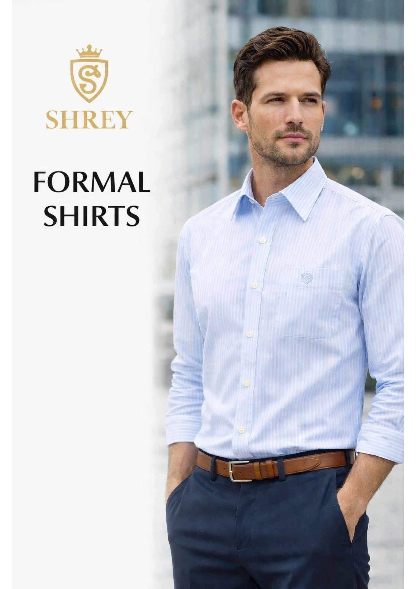 Men's Cotton Stripe Single Pocket Shirt-Sky, Regular Fit, All-Day Comfort