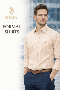 Men's Cotton Stripe Single Pocket Shirt-Beige, Regular Fit, All-Day Comfort