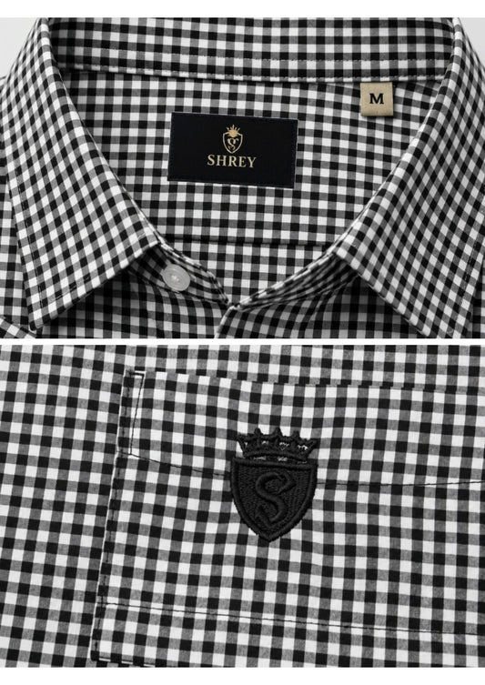 PREMIUM COTTON CHECK SHIRT FOR MEN - HALF SLEEVE | BLACK
