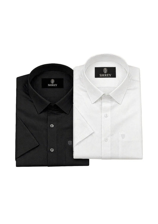 Men’s Solid Cotton Satin Half Sleeve Shirts Combo Pack of 2 – Casual & Office Wear White & Black (Single Pocket)