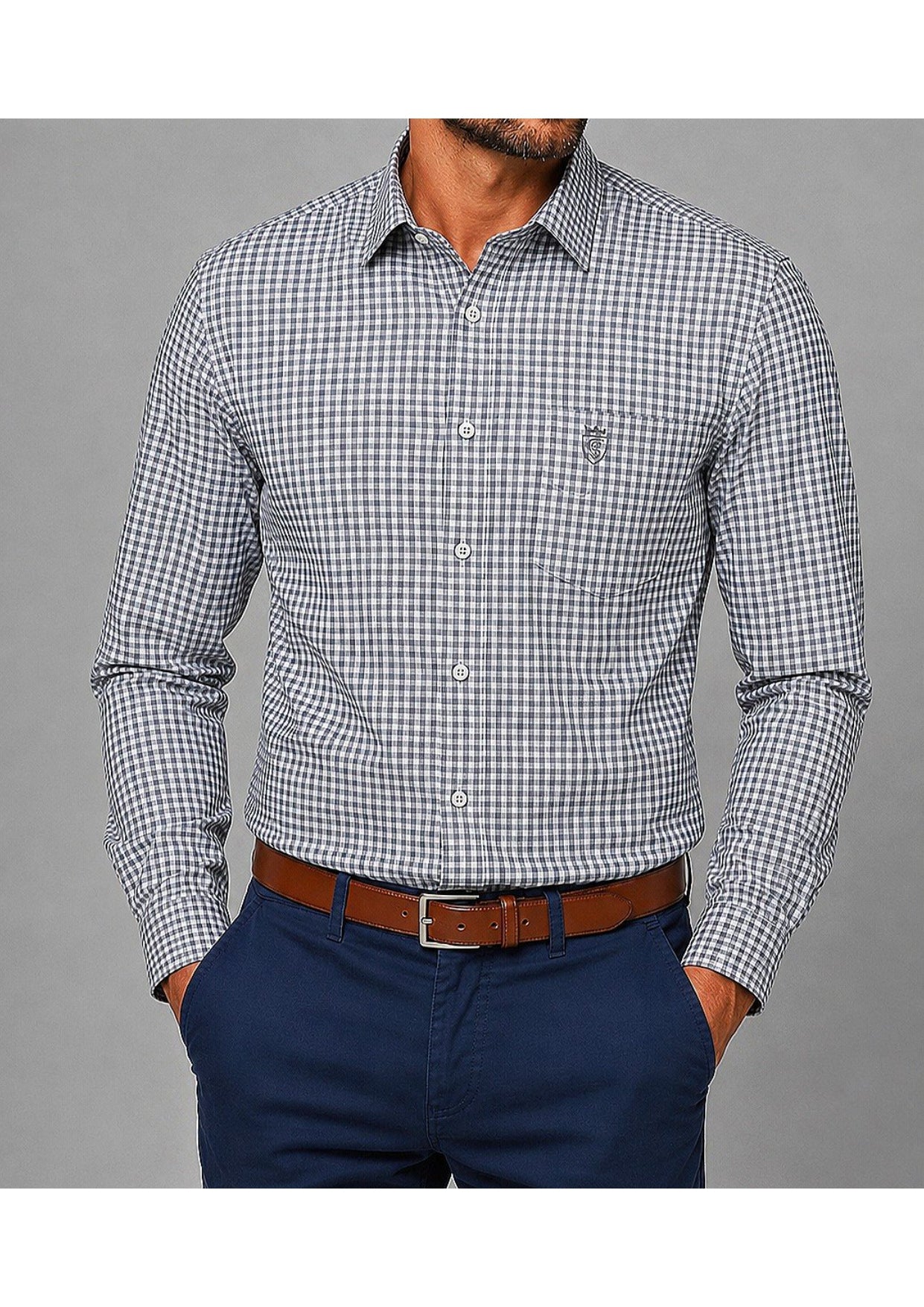 Men's Premium Oxford Check Shirt | Full Sleeve Smart Casual Shirt-Light Grey