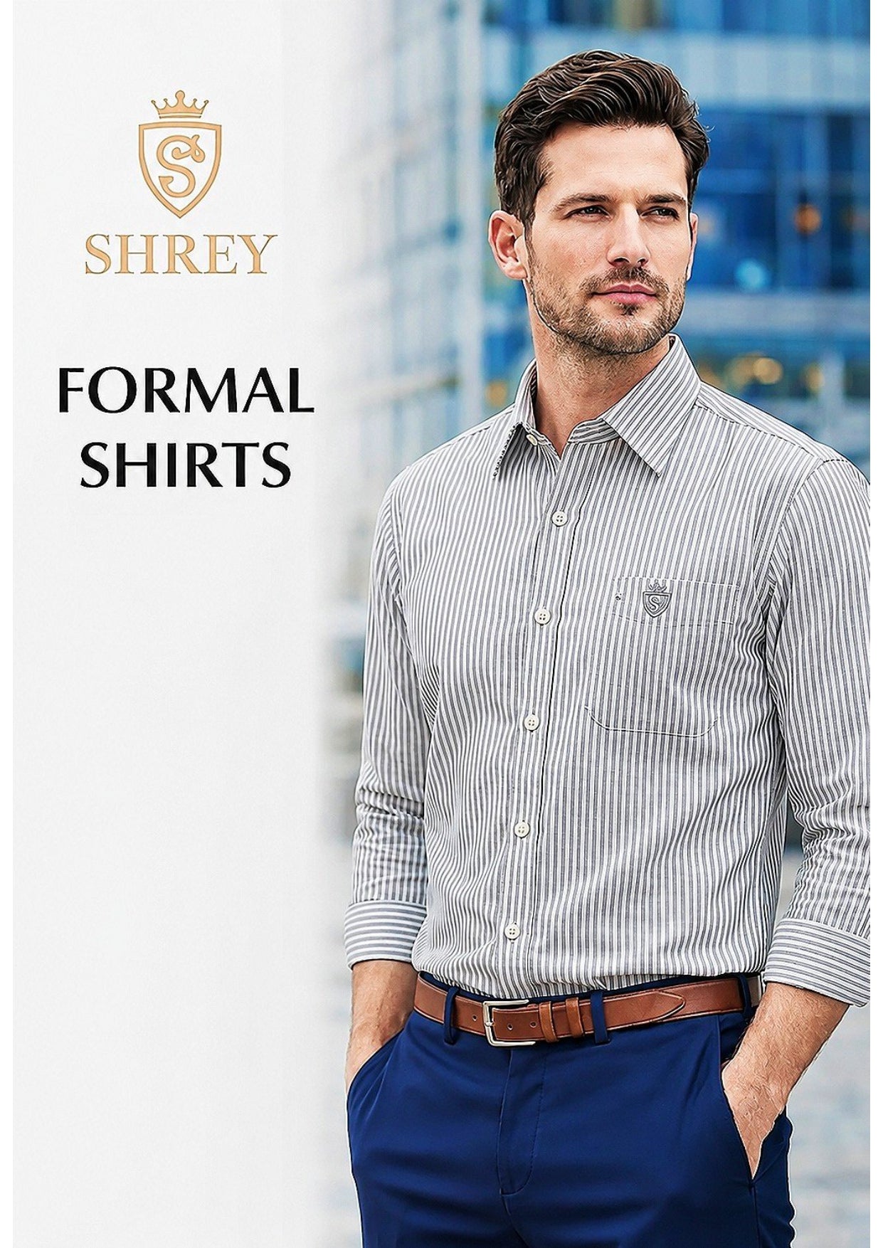 Men's Cotton Stripe Single Pocket Shirt-Light Grey, Regular Fit, All-Day Comfort