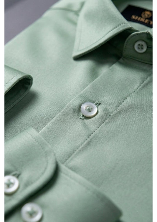 Men's Formal Regular Fit Cotton Full Sleeve Shirt- PISTA GREEN