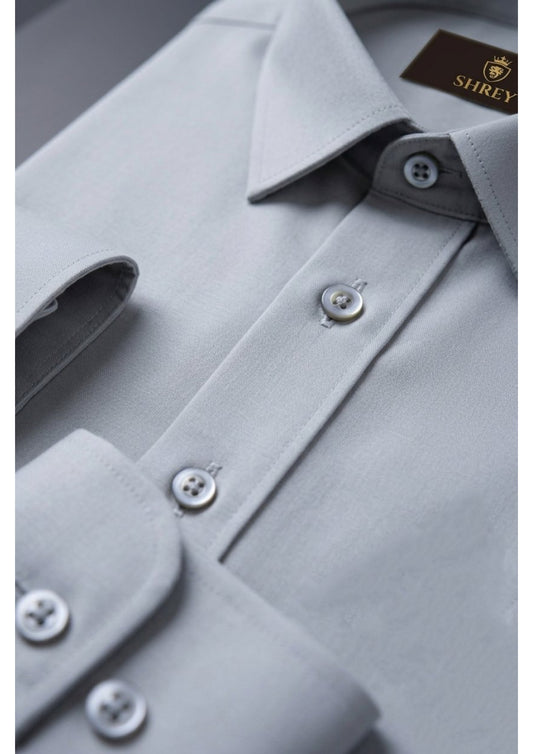 Men's Formal Regular Fit Cotton Full Sleeve Shirt- LIGHT GREY