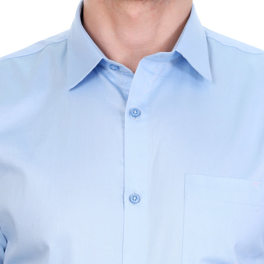 Men's Formal Regular Fit Cotton Full Sleeve Shirt- SKY