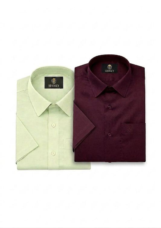 Men’s Solid Cotton Satin Half Sleeve Shirts Combo Pack of 2 – Casual & Office Wear Wine & Pista Green (Single Pocket)