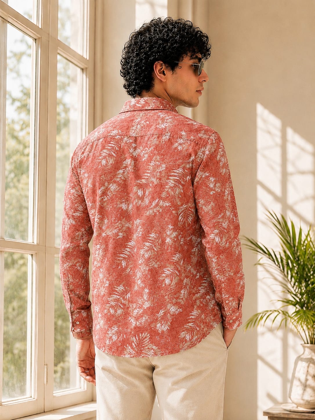 MEN'S PREMIUM CASUAL FLORAL PRINT FULL SLEEVE SHIRT | PEACH
