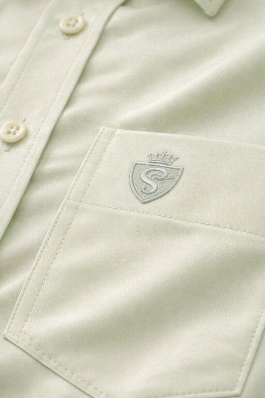 MEN'S PREMIUM COTTON SATIN FORMAL HALF SLEEVE SINGLE POCKET SHIRT - PISTA GREEN