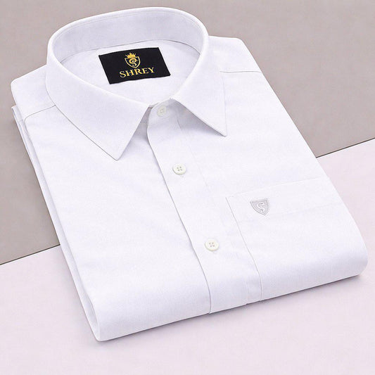 MEN'S PREMIUM COTTON SATIN FORMAL HALF SLEEVE SINGLE POCKET SHIRT - WHITE