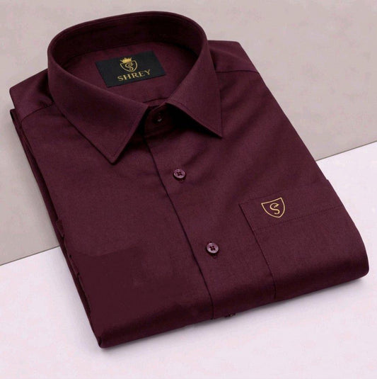 MEN'S PREMIUM COTTON SATIN FORMAL HALF SLEEVE SINGLE POCKET SHIRT - WINE