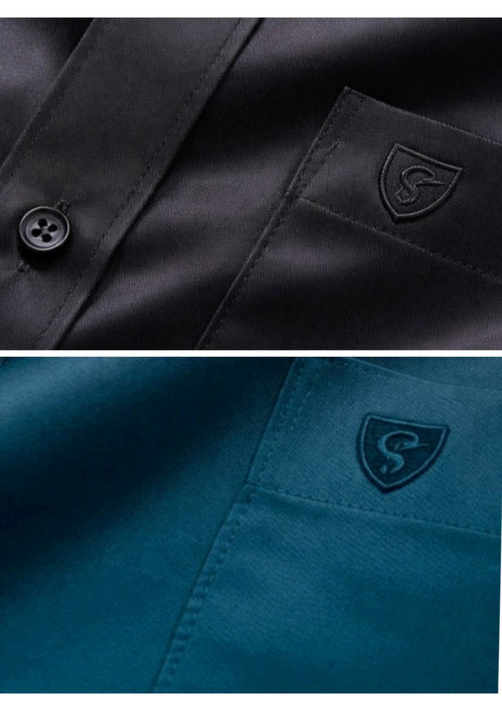 Men’s Solid Cotton Satin Half Sleeve Shirts Combo Pack of 2 – Casual & Office Wear Black & Teak Blue (Single Pocket)