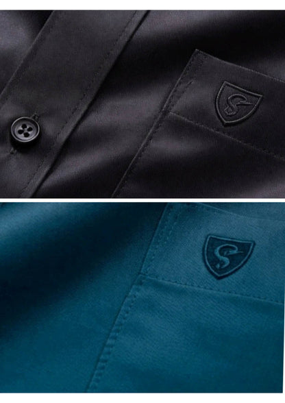 Men’s Solid Cotton Satin Half Sleeve Shirts Combo Pack of 2 – Casual & Office Wear Black & Teak Blue (Single Pocket)