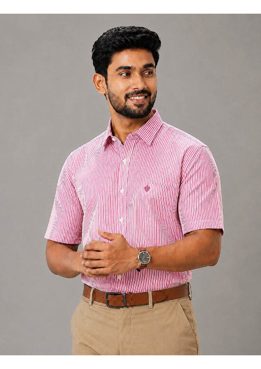 Men's Premium Cotton Striped Half Sleeve Formal Shirt – Regular Fit | Pocket Style | Soft & Breathable Fabric
