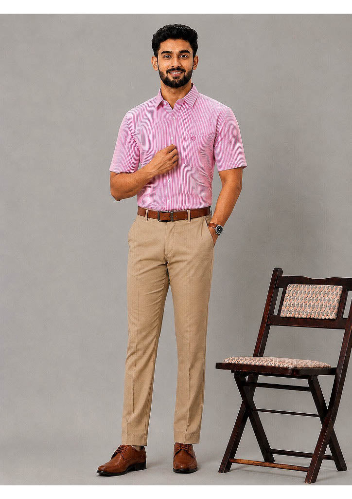 Men's Premium Cotton Striped Half Sleeve Formal Shirt – Regular Fit | Pocket Style | Soft & Breathable Fabric