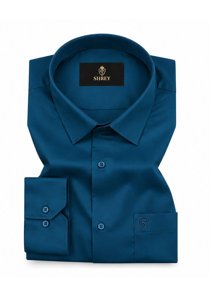 PREMIUM COTTON FORMAL SHIRT FOR MEN (SINGLE POCKET)-TEAL BLUE