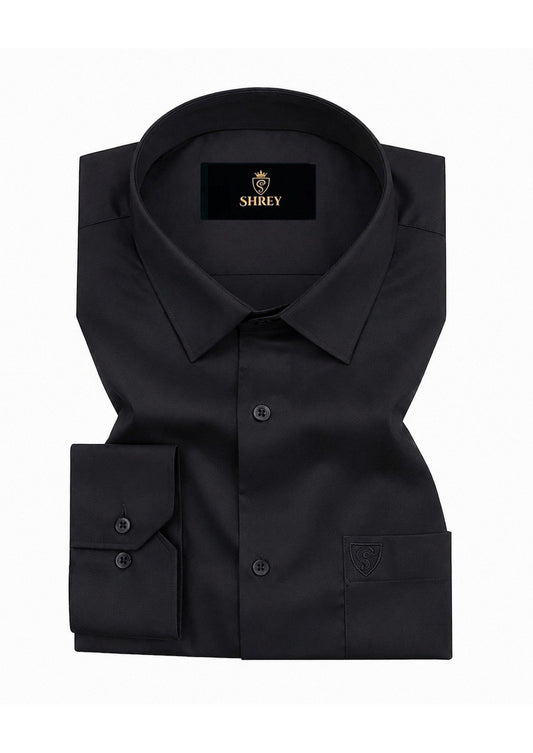 PREMIUM COTTON FORMAL SHIRT FOR MEN (SINGLE POCKET)-BLACK
