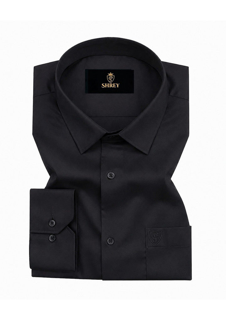 PREMIUM COTTON FORMAL SHIRT FOR MEN (SINGLE POCKET)-BLACK