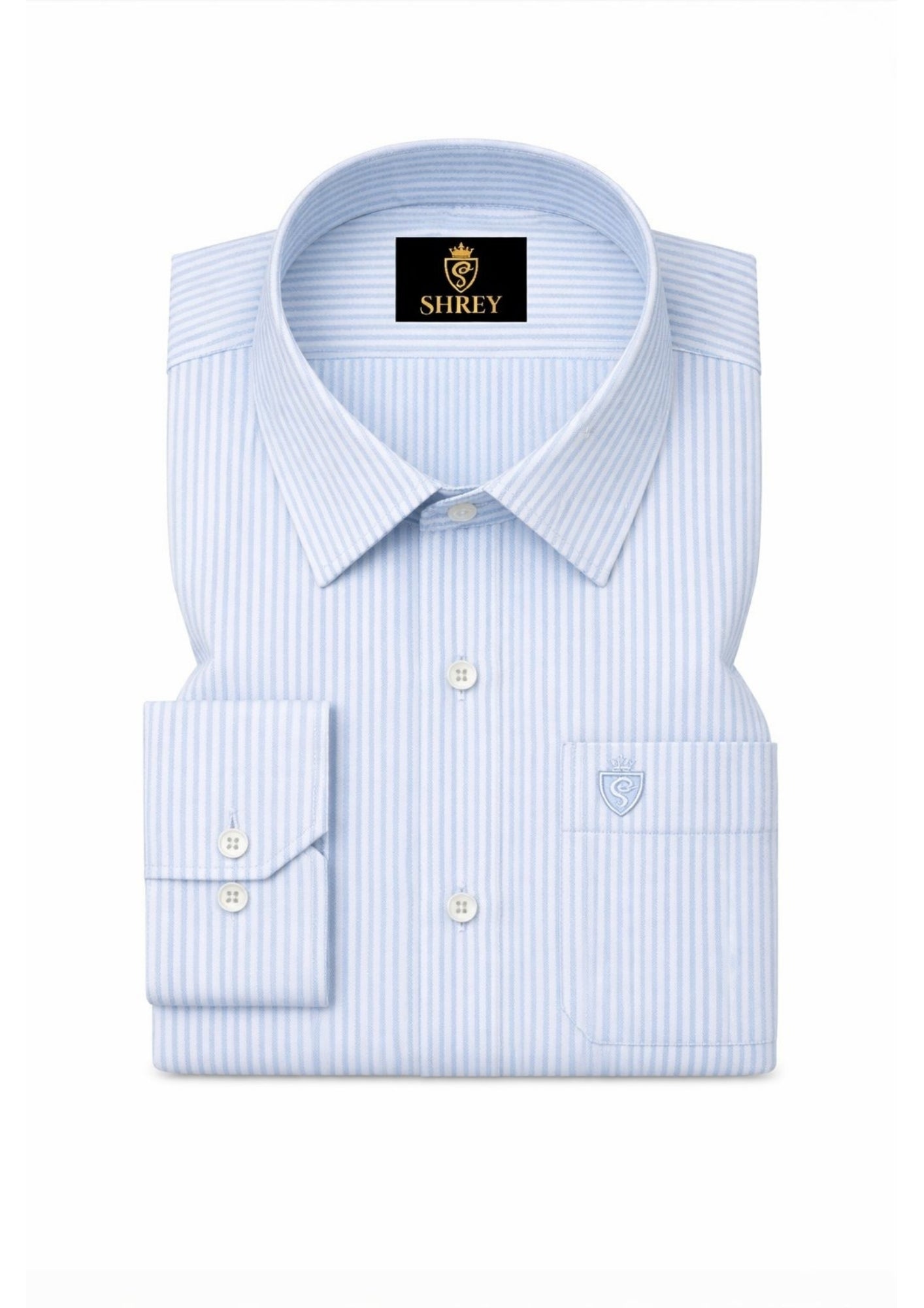 Men's Cotton Stripe Single Pocket Shirt-Sky, Regular Fit, All-Day Comfort