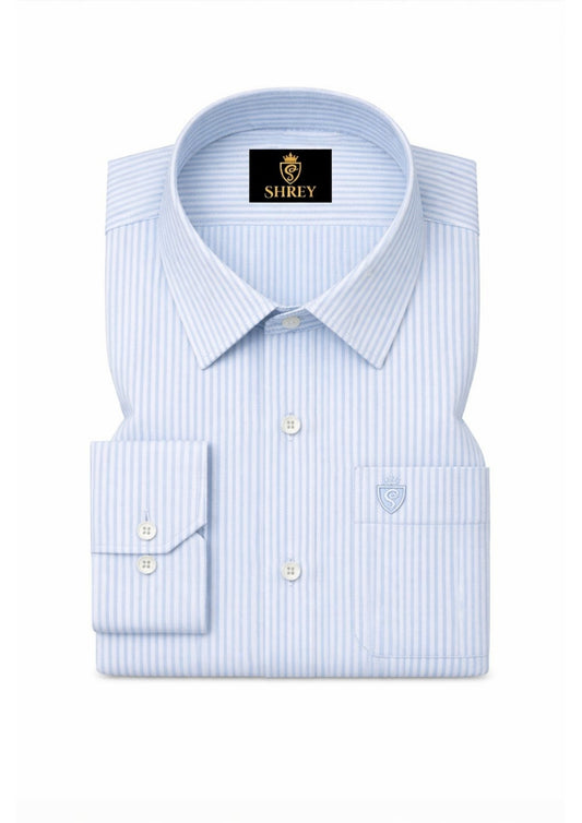 Men's Cotton Stripe Single Pocket Shirt-Sky, Regular Fit, All-Day Comfort