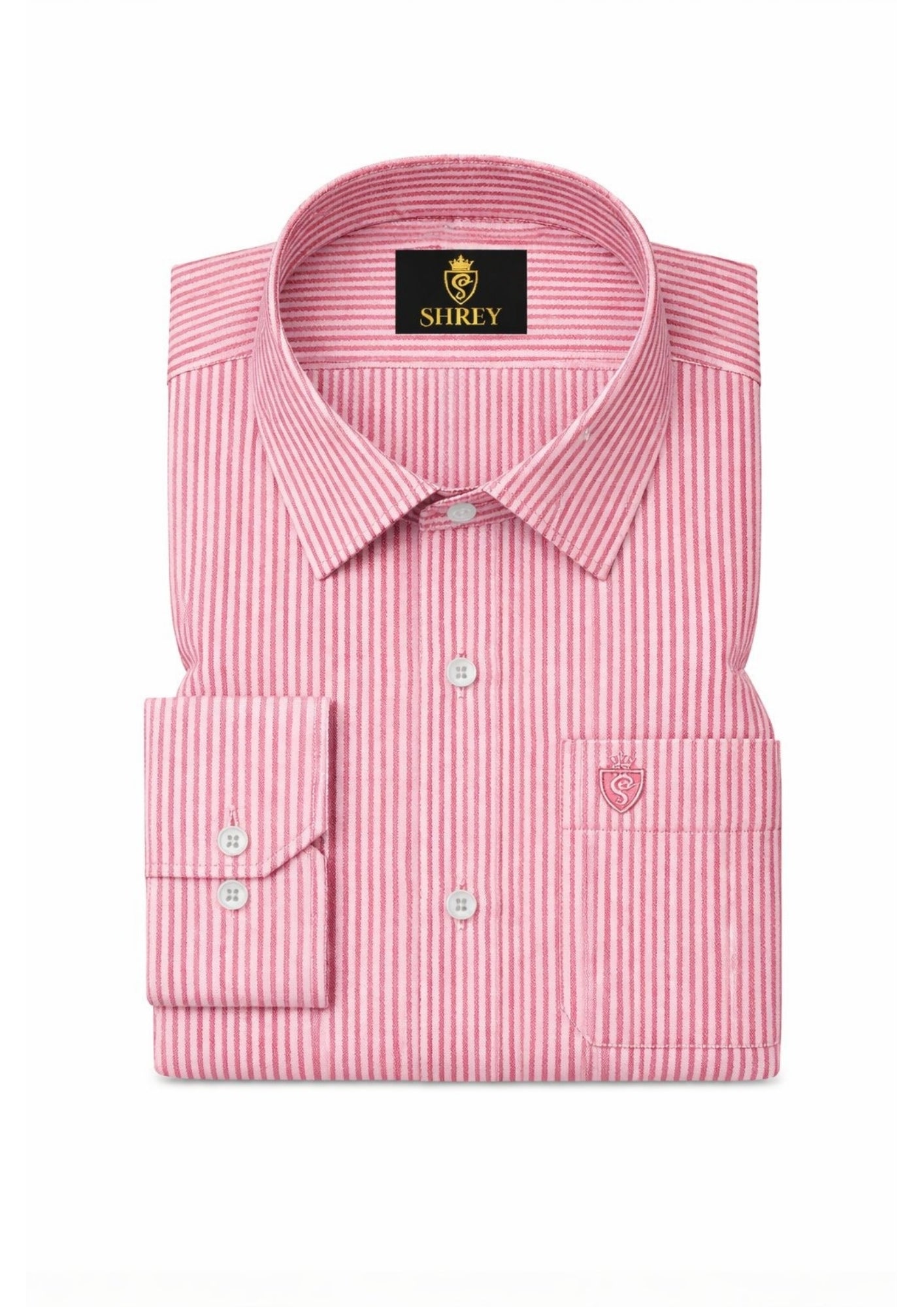 Men's Cotton Stripe Single Pocket Shirt-Red, Regular Fit, All-Day Comfort