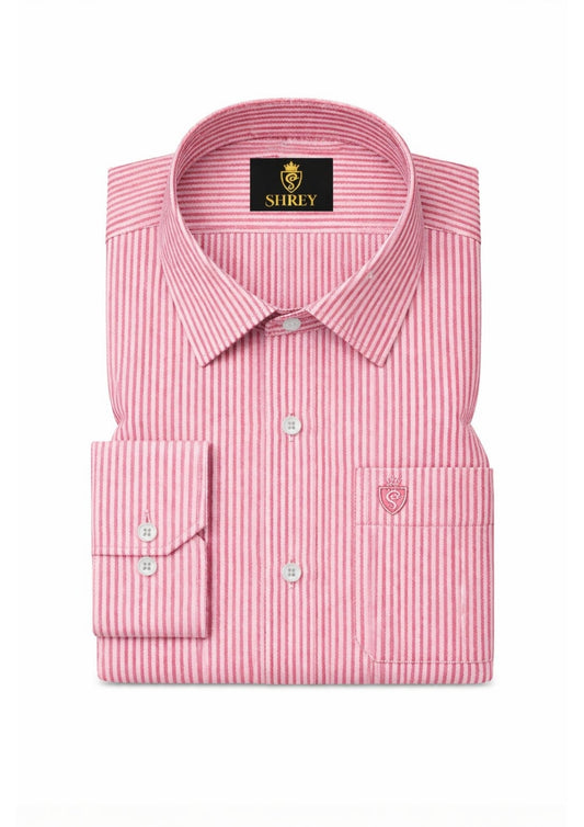 Men's Cotton Stripe Single Pocket Shirt-Red, Regular Fit, All-Day Comfort