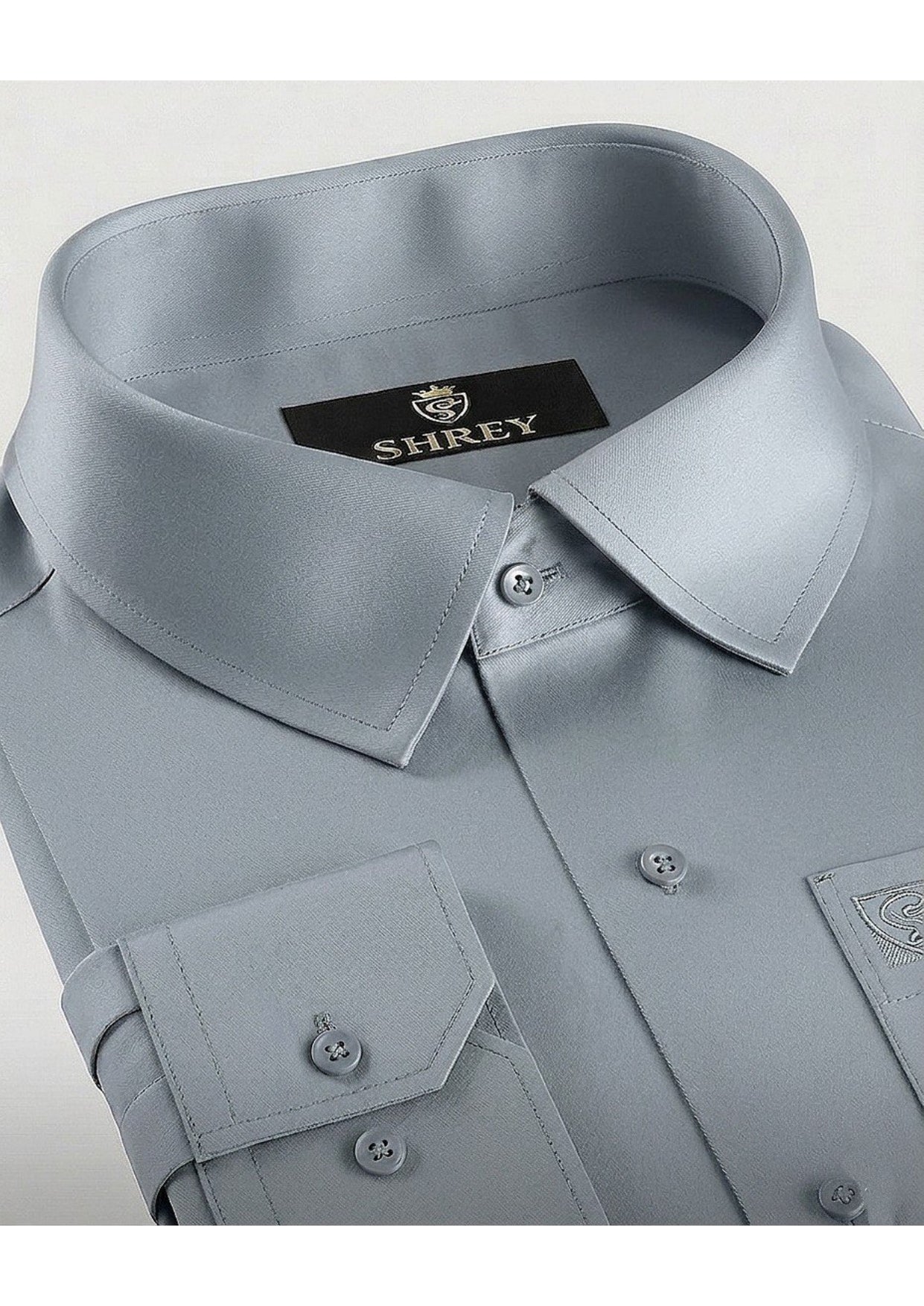 PREMIUM COTTON SATIN FORMAL SHIRT FOR MEN (Single Pocket)- LIGHT GREY