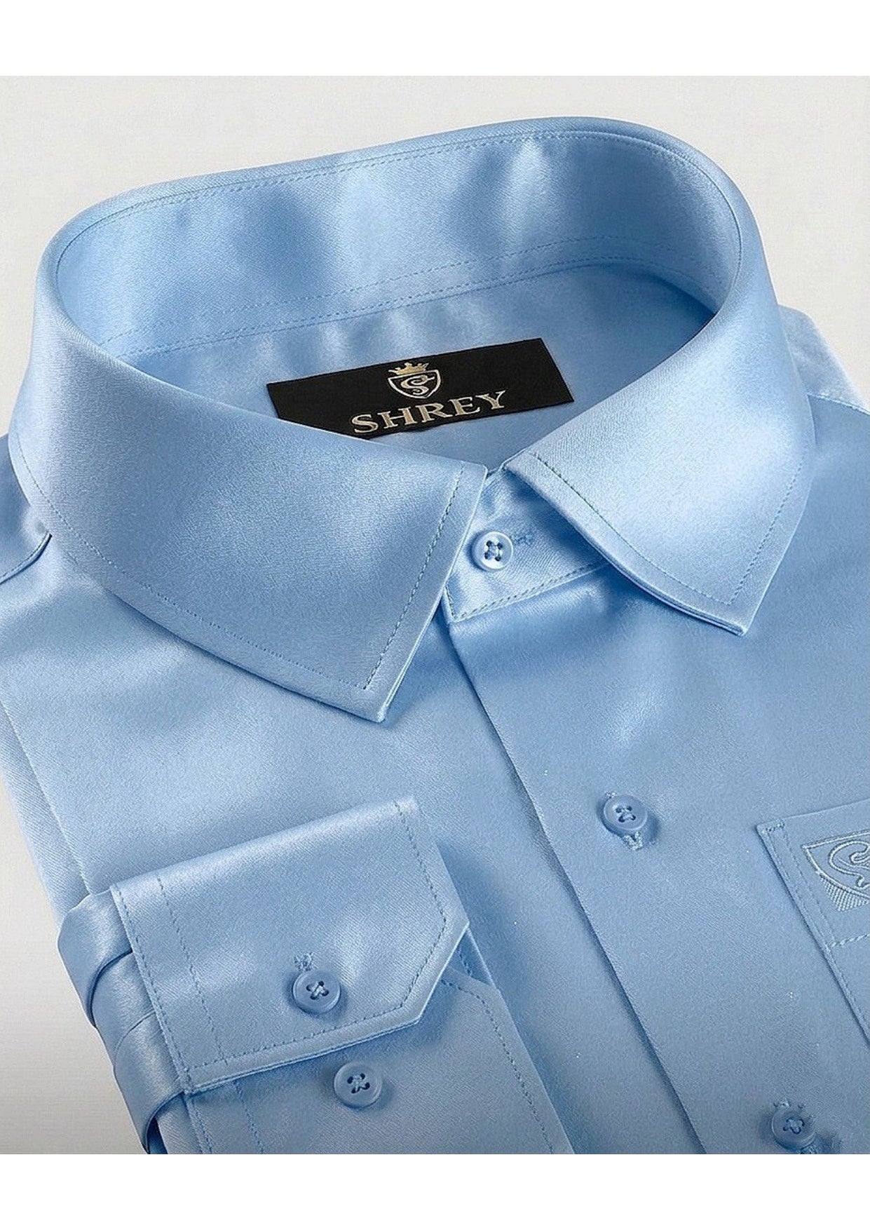 PREMIUM COTTON SATIN FORMAL SHIRT FOR MEN (SINGLE POCKET) - SKY BLUE