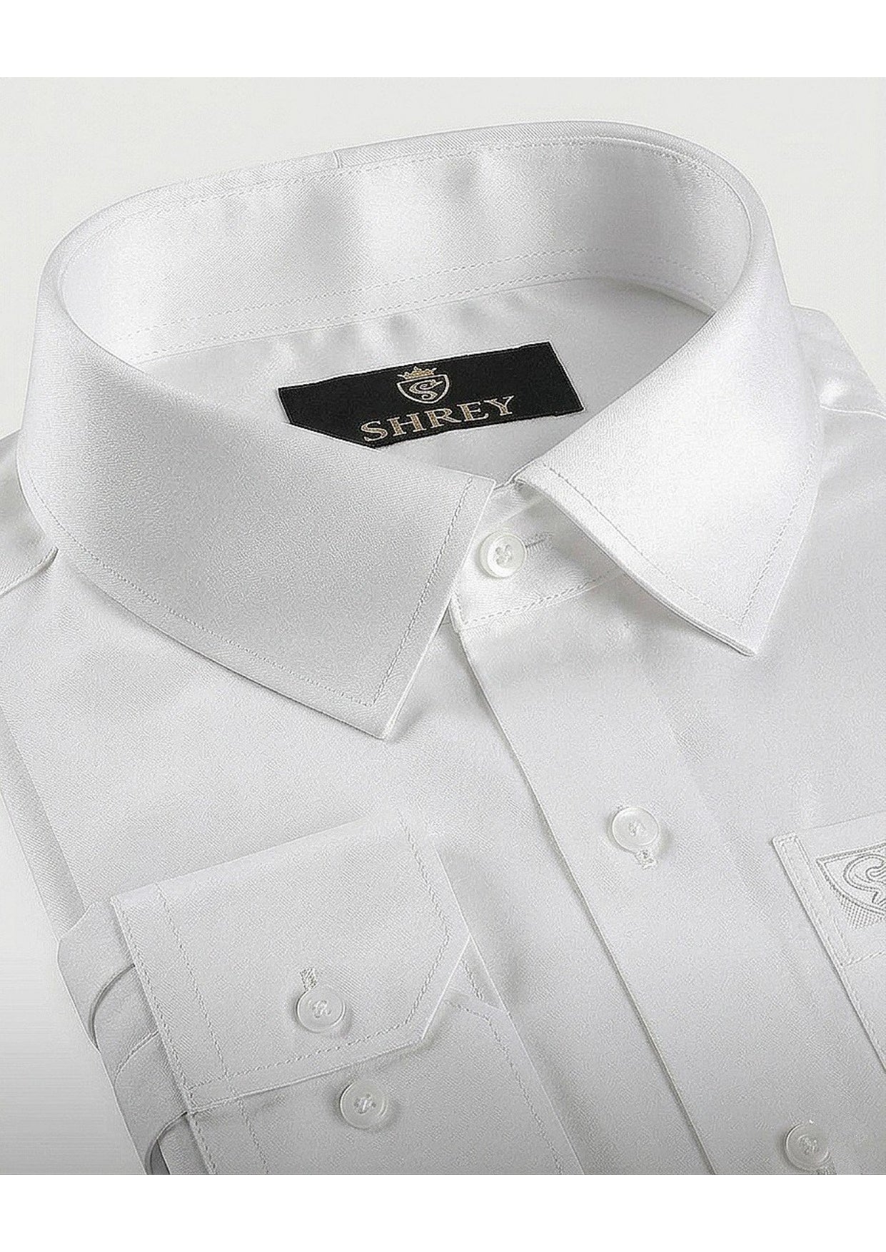PREMIUM COTTON SATIN FORMAL SHIRT FOR MEN (Single Pocket)-WHITE
