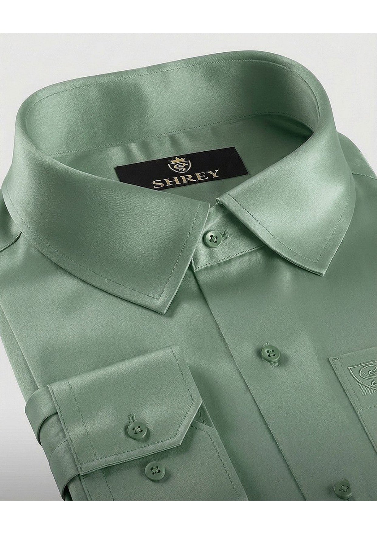 PREMIUM COTTON SATIN FORMAL SHIRT FOR MEN (Single Pocket)- PISTA GREEN