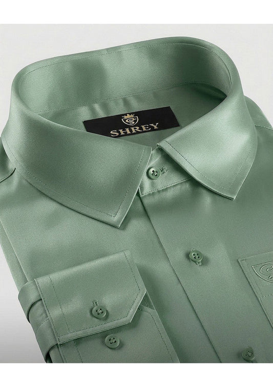 PREMIUM COTTON SATIN FORMAL SHIRT FOR MEN (Single Pocket)- PISTA GREEN