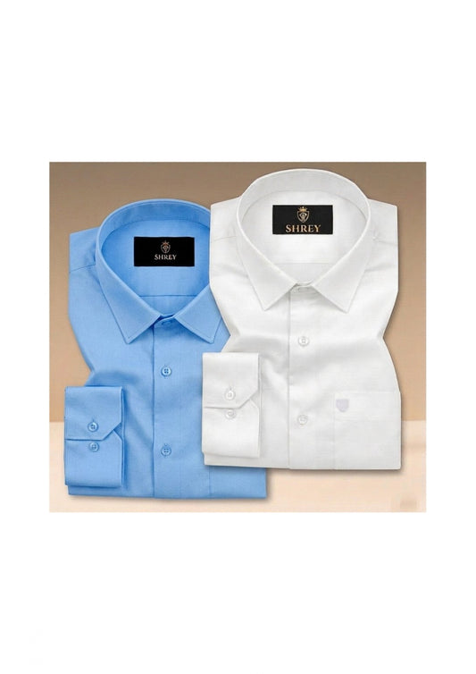 COMBO OF 2 PREMIUM COTTON FORMAL SHIRT, WHITE & SKY BLUE (SINGLE POCKET)