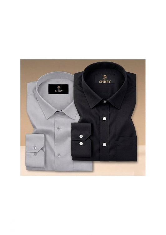 COMBO OF 2 PREMIUM COTTON FORMAL SHIRT, BLACK & LIGHT GREY (SINGLE POCKET)