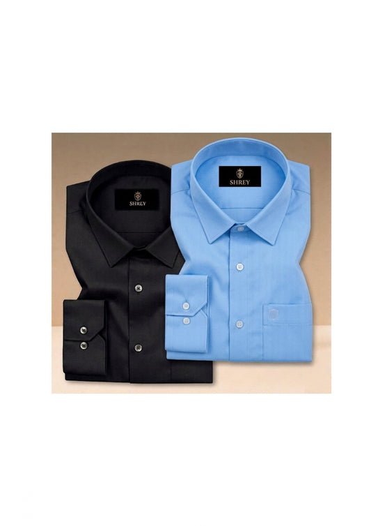 COMBO OF 2 PREMIUM COTTON FORMAL SHIRT, BLACK & SKY BLUE (SINGLE POCKET)