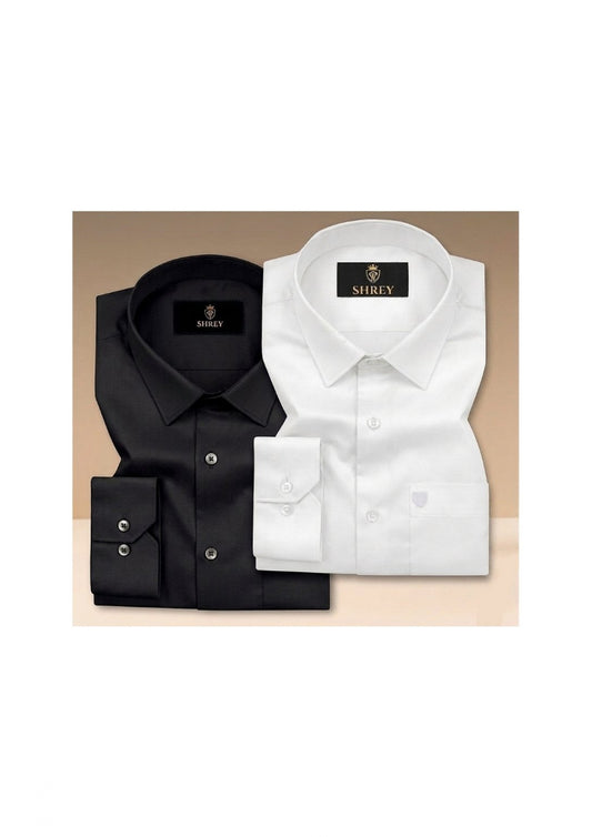 COMBO OF 2 PREMIUM COTTON FORMAL SHIRT, BLACK & WHITE (SINGLE POCKET)