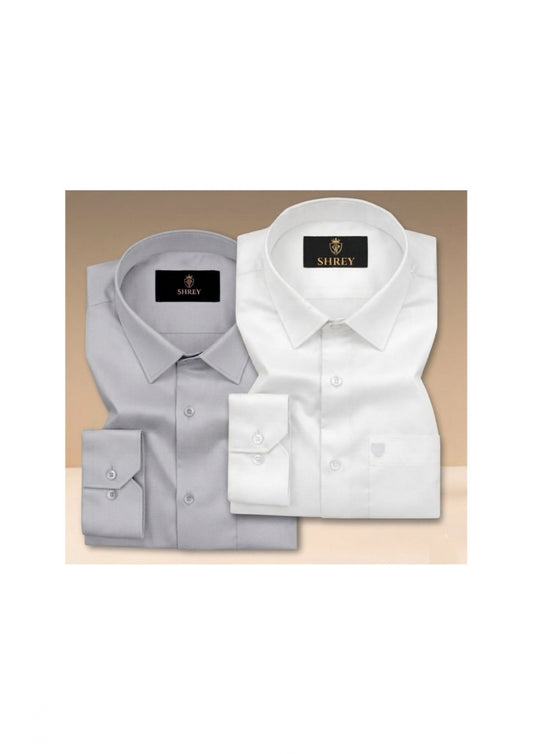 COMBO OF 2 PREMIUM COTTON FORMAL SHIRT, WHITE & LIGHT GREY (SINGLE POCKET)