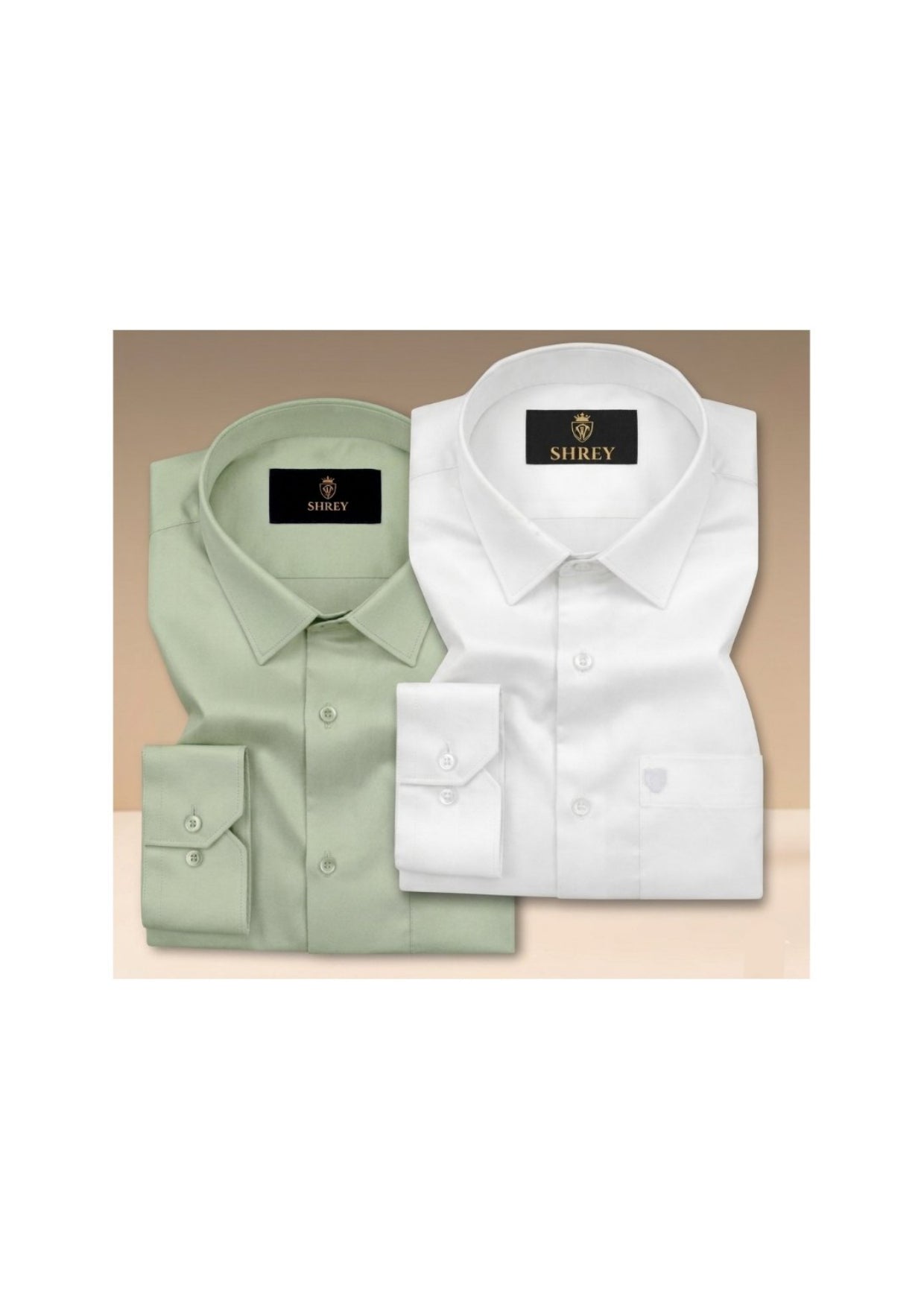 COMBO OF 2 PREMIUM COTTON FORMAL SHIRT, WHITE & PISTA GREEN (SINGLE POCKET)