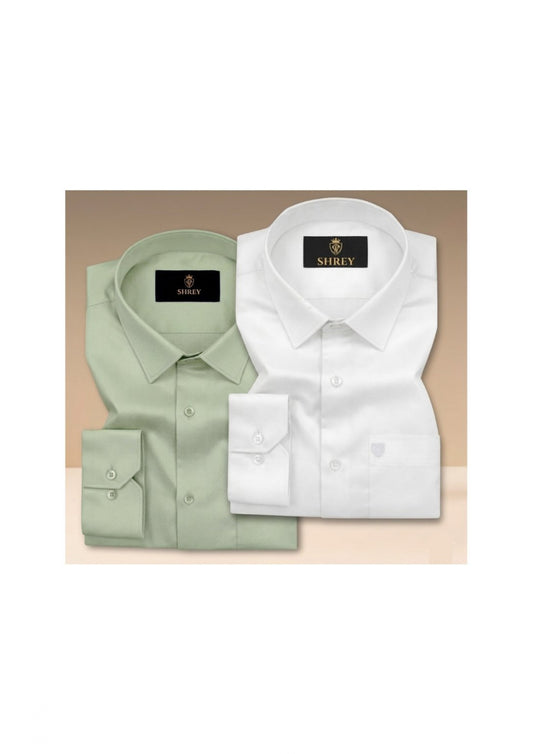 COMBO OF 2 PREMIUM COTTON FORMAL SHIRT, WHITE & PISTA GREEN (SINGLE POCKET)