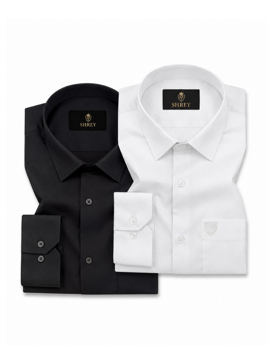 COMBO OF 2 PREMIUM COTTON FORMAL SHIRT, BLACK & WHITE (SINGLE POCKET)