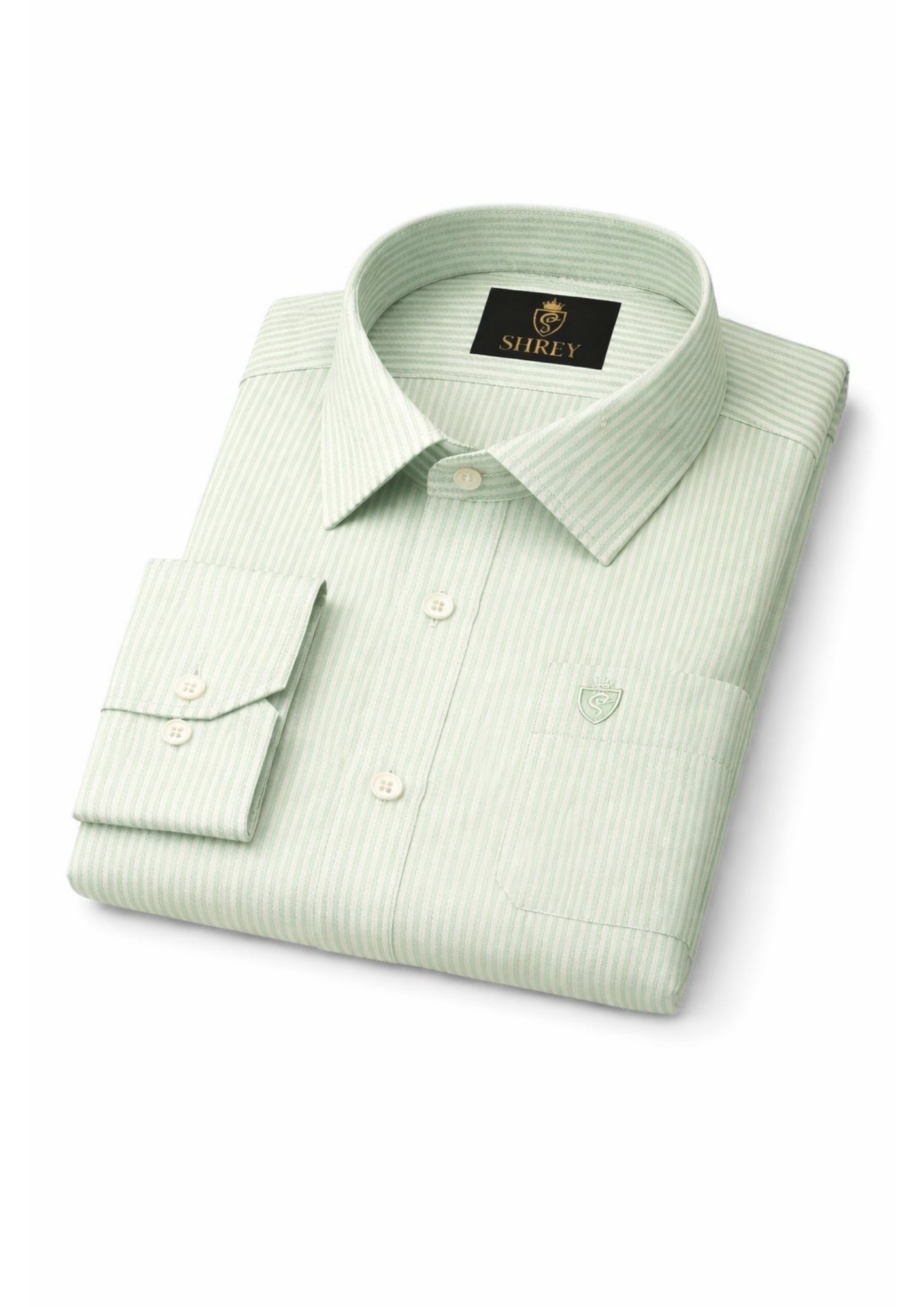 Men's Cotton Stripe Single Pocket Shirt-Light Green, Regular Fit, All-Day Comfort
