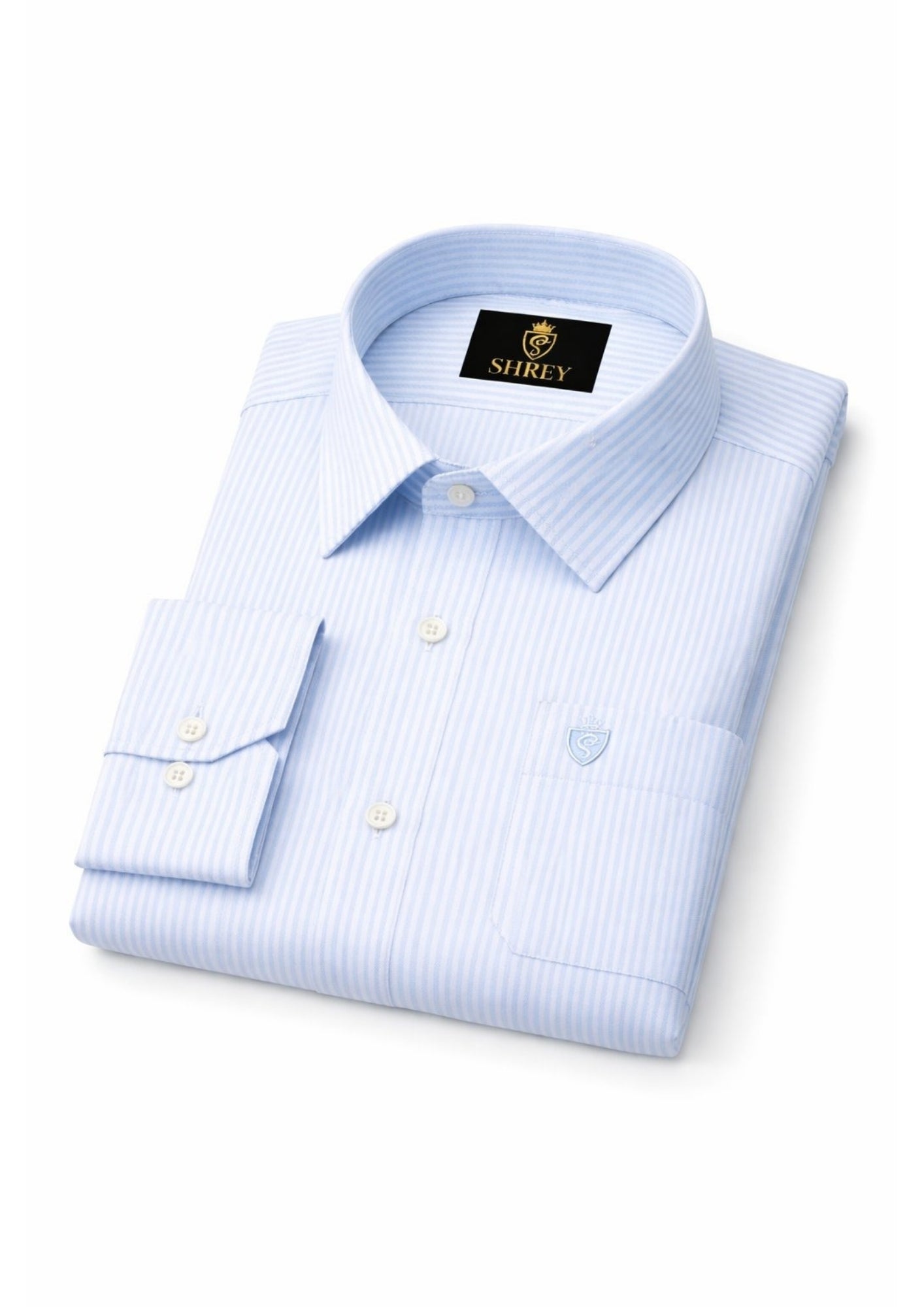 Men's Cotton Stripe Single Pocket Shirt-Sky, Regular Fit, All-Day Comfort