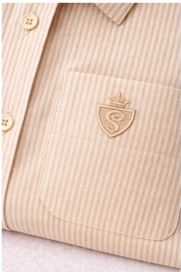 Men's Cotton Stripe Single Pocket Shirt-Beige, Regular Fit, All-Day Comfort