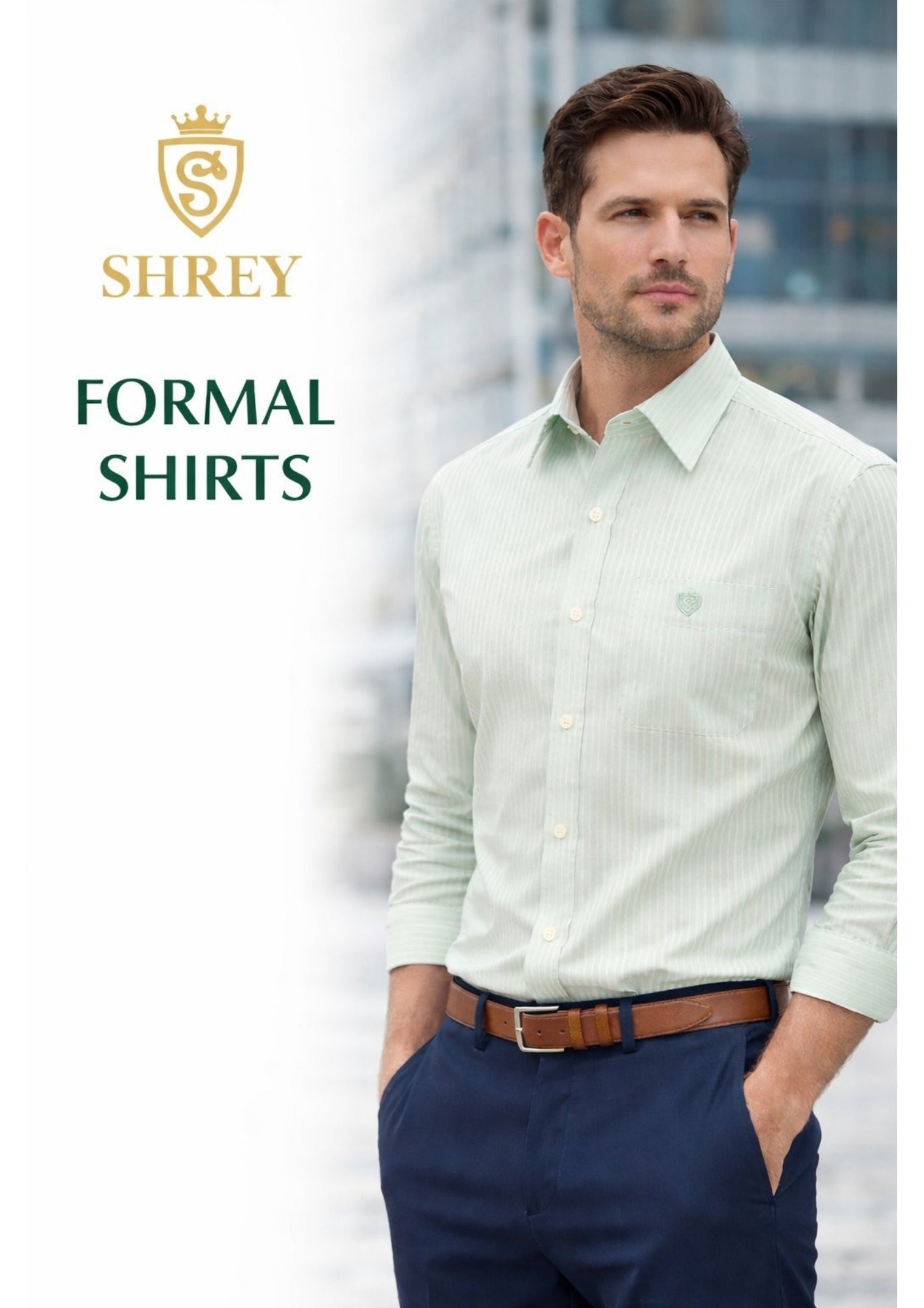 Men's Cotton Stripe Single Pocket Shirt-Light Green, Regular Fit, All-Day Comfort