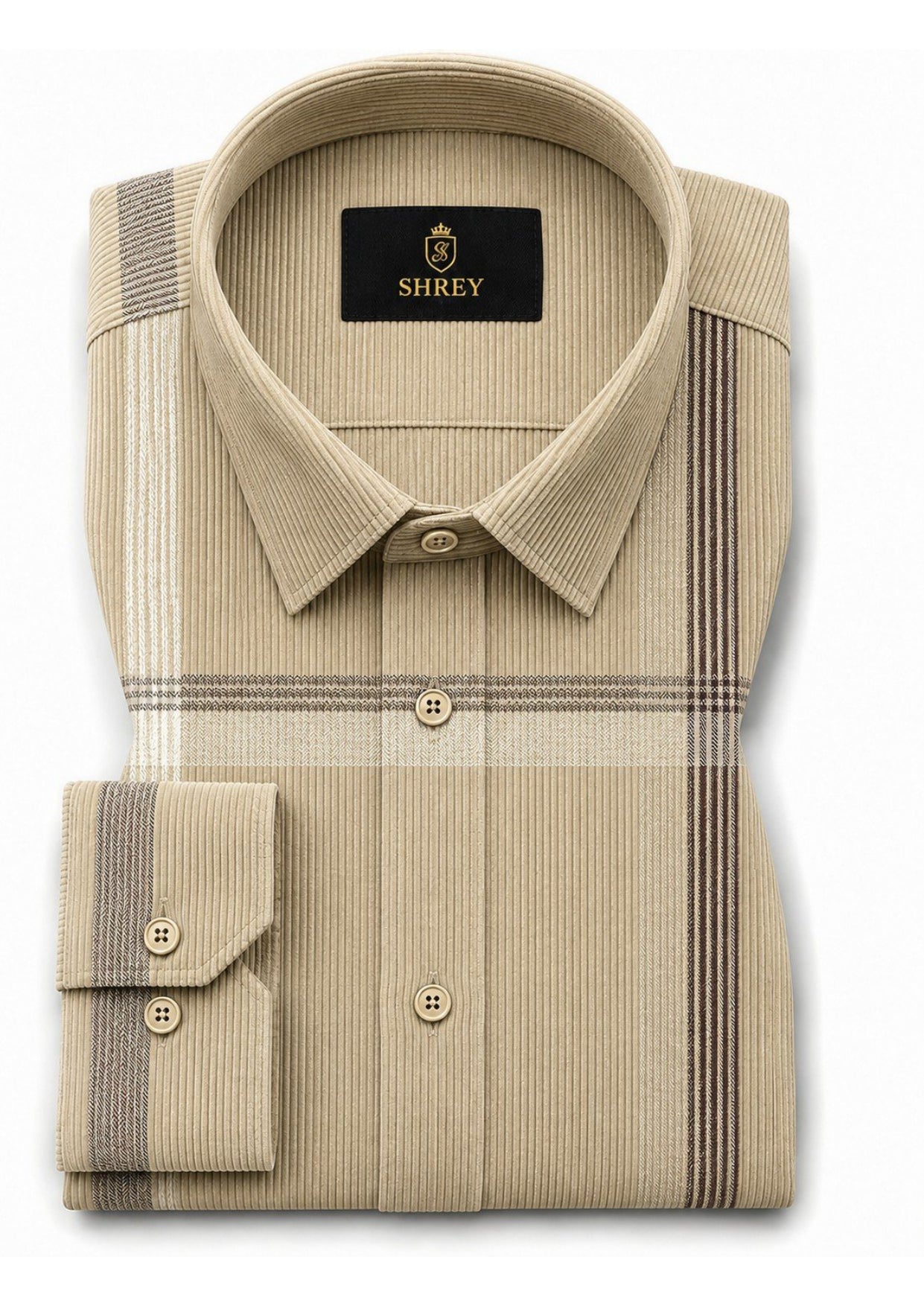 Premium Corduroy Check Shirt For Men – Modern Winter Collection-(Beige)