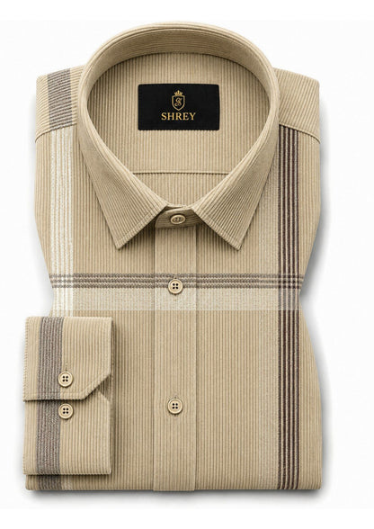 Premium Corduroy Check Shirt For Men – Modern Winter Collection-(Beige)