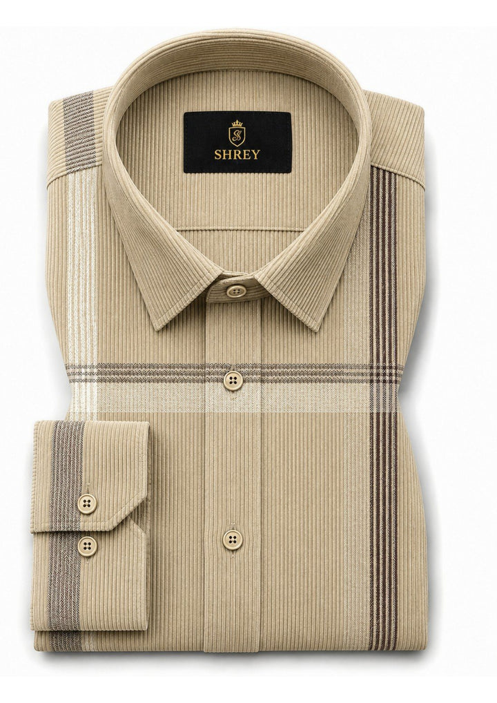 Premium Corduroy Check Shirt For Men – Modern Winter Collection-(Beige)
