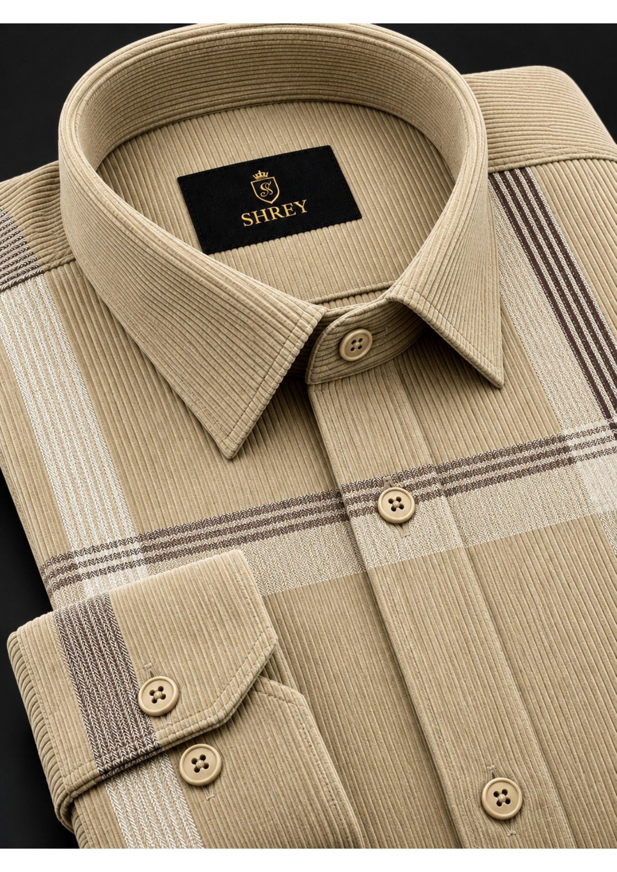 Premium Corduroy Check Shirt For Men – Modern Winter Collection-(Beige)