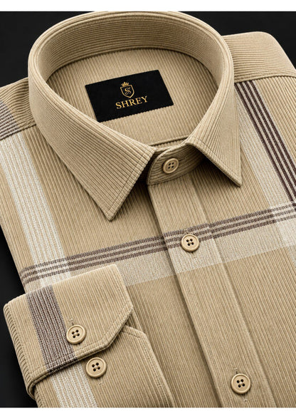 Premium Corduroy Check Shirt For Men – Modern Winter Collection-(Beige)