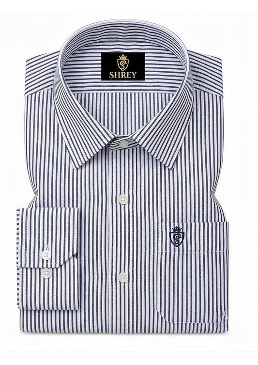 Men's Cotton Stripe Single Pocket Shirt-Black, Regular Fit, All-Day Comfort