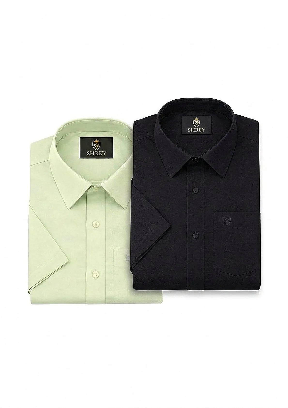 Men’s Solid Cotton Satin Half Sleeve Shirts Combo Pack of 2 – Casual & Office Wear Black & Pista Green (Single Pocket)